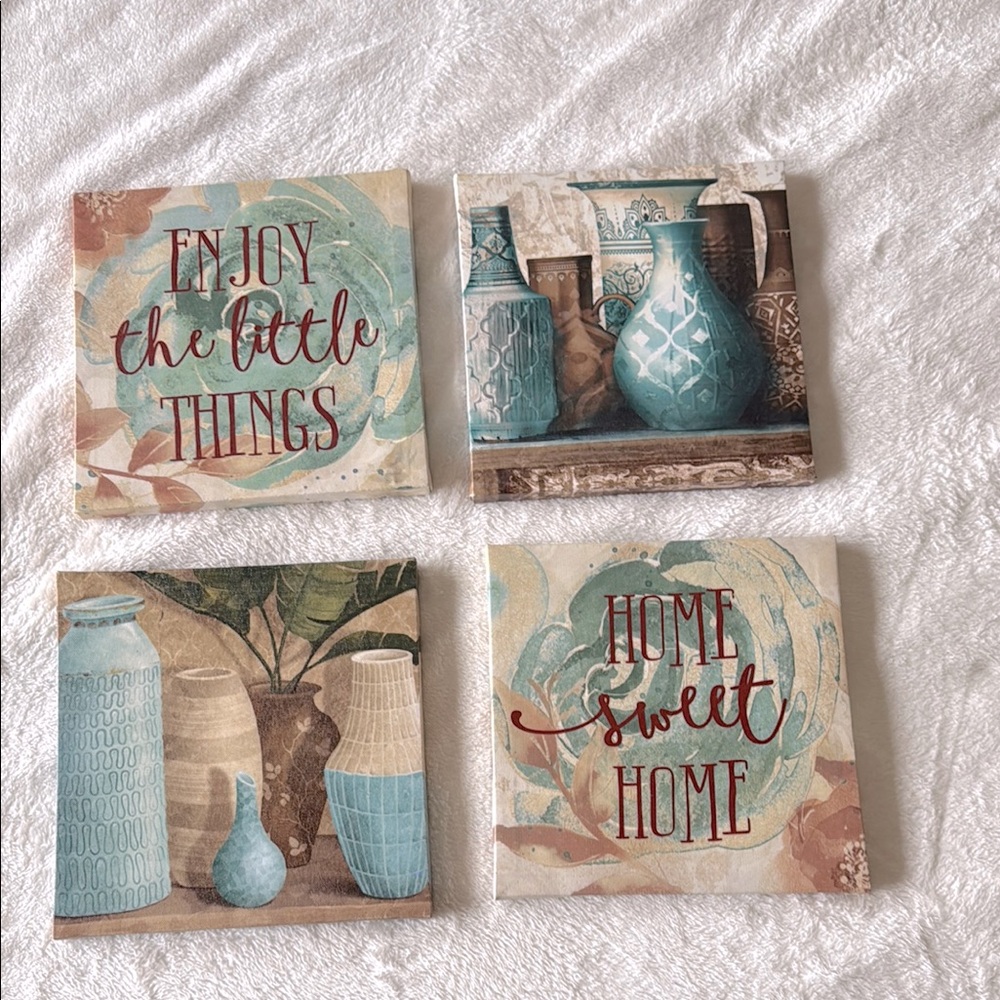 Teal Gold Brown Framed Wall Decor home sweet home